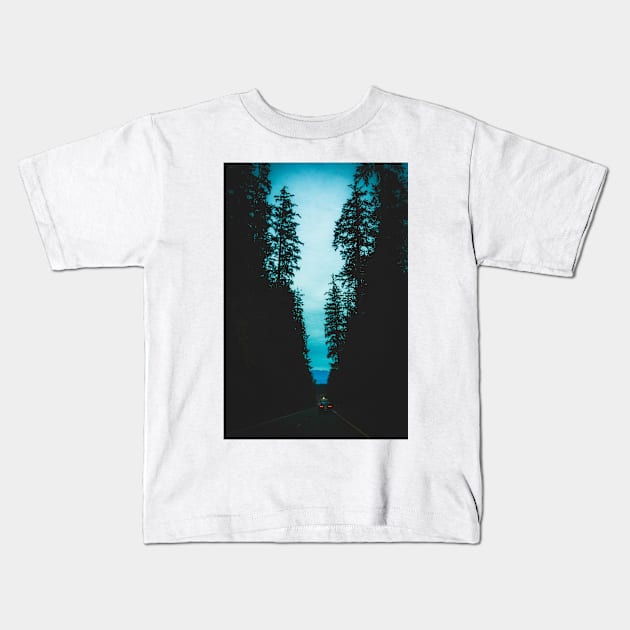 Moody Blue Hour Forest Drive Kids T-Shirt by Robtography